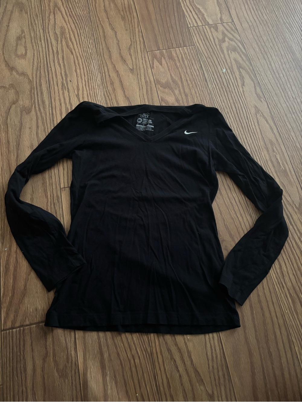 Nike Black Long-Sleeve V-Neck Athletic Top